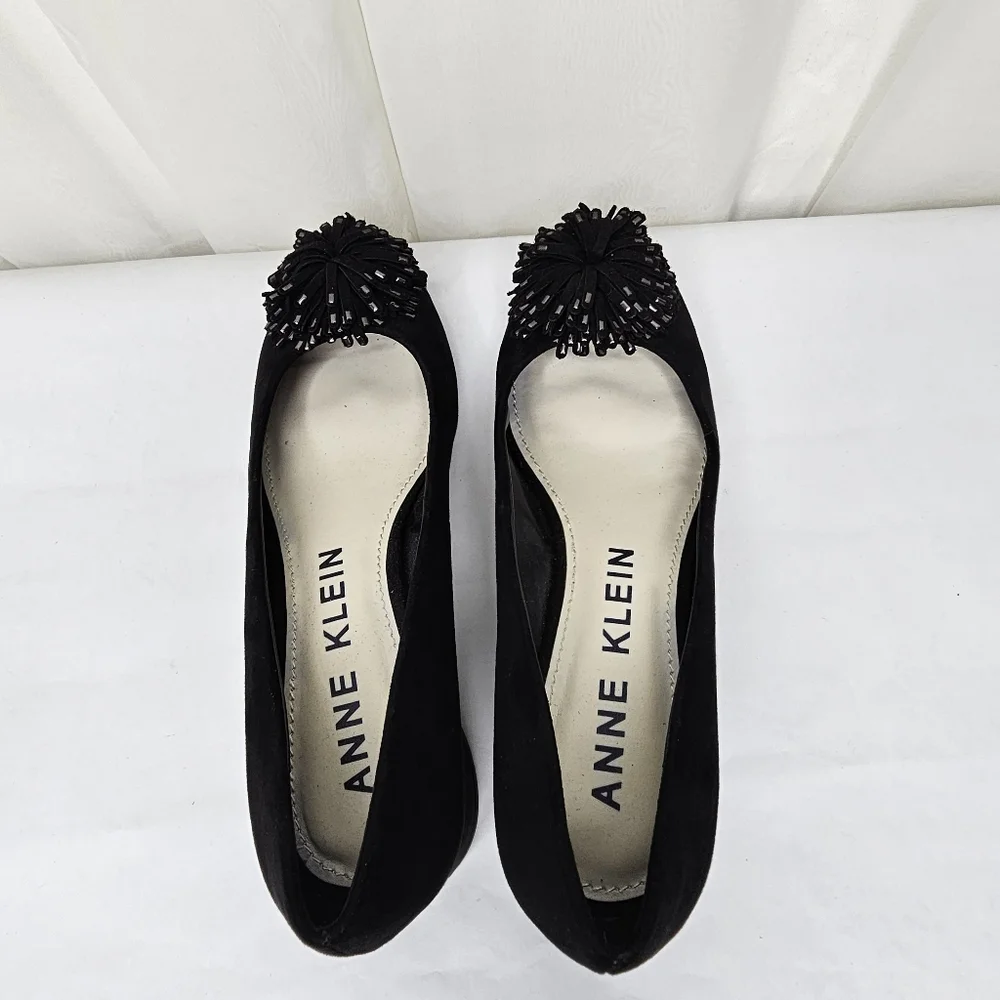 Anne Klein Holly Black Fringe Toe Block Heels Size 7.5 - Picture 7 of 10